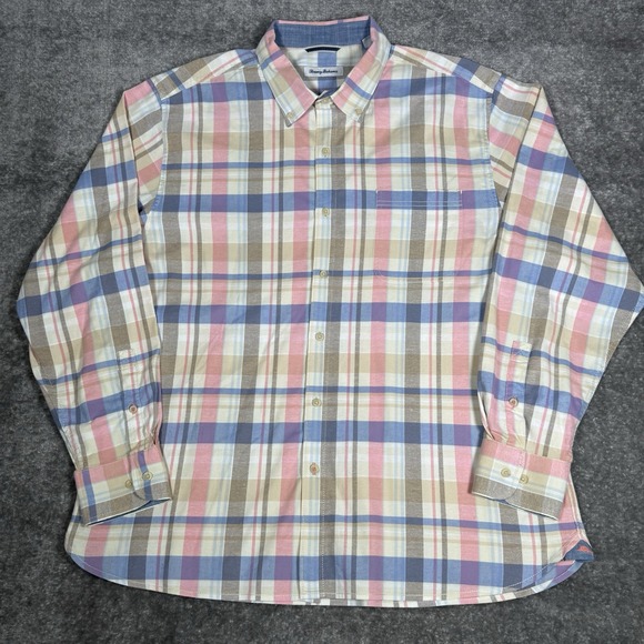 Tommy Bahama Other - Tommy Bahama‎ Shirt Men's XL Pastel Plaid Cotton Blend Stretch Long Sleeve